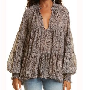 Cinq a Sept Loose Fit Ruffled Tiered Blouse Sz S EUC